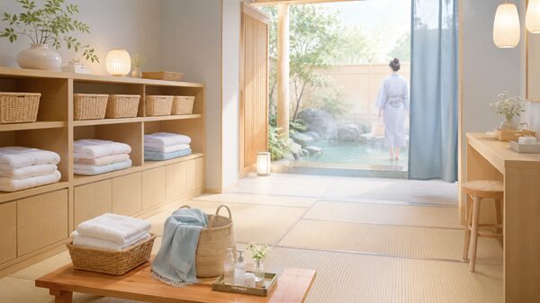温泉の入り方とマナーをやさしく解説する記事のアイキャッチイラスト