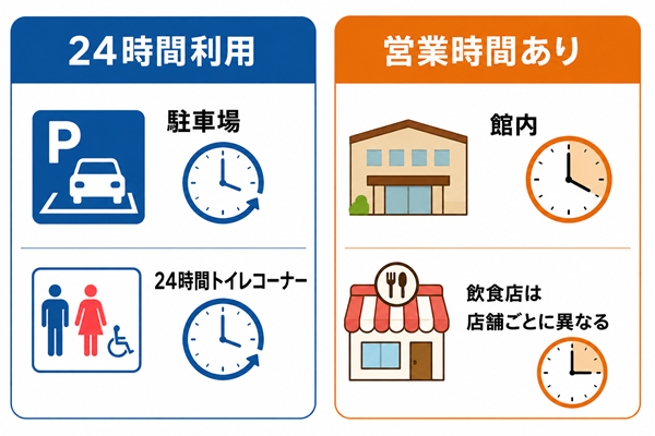 24時間設備と営業時間がある施設の比較図