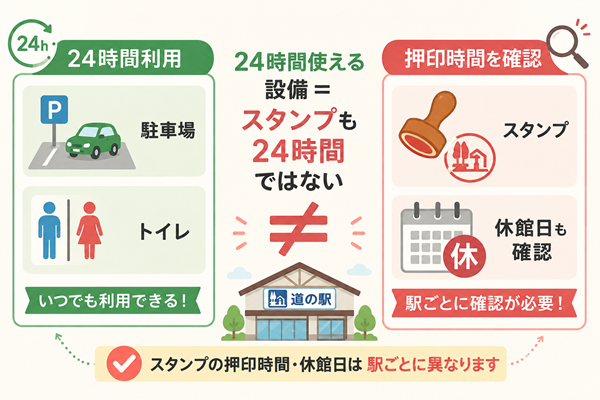 24時間設備とスタンプ押印時間の違いを示す比較図