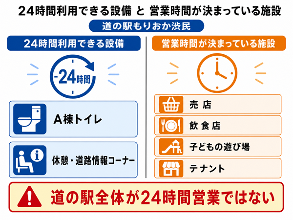 24時間設備と営業時間が決まる施設を左右で比較した図