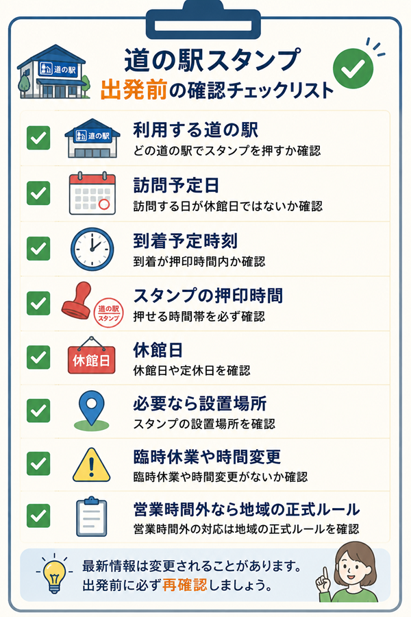 道の駅スタンプを押す前に確認する項目の一覧